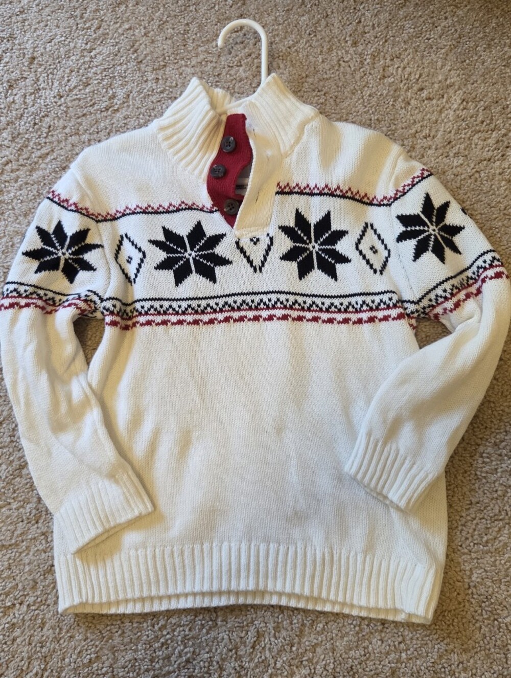 Izod Cream Fair Isle Turtleneck Sweater with Black Snowflake Motif